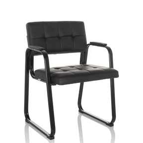 Black guest chair ZANTA B PU with quilted faux leather upholstery and sled base by hjh OFFICE