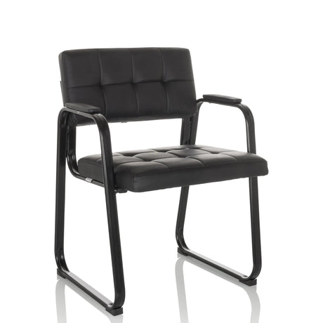 Black guest chair ZANTA B PU with quilted faux leather upholstery and sled base by hjh OFFICE