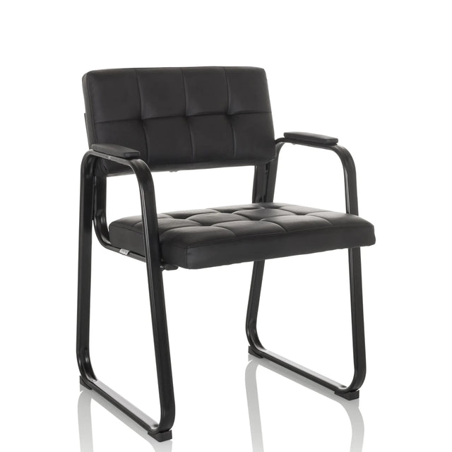 Black guest chair ZANTA B PU with quilted faux leather upholstery and sled base by hjh OFFICE